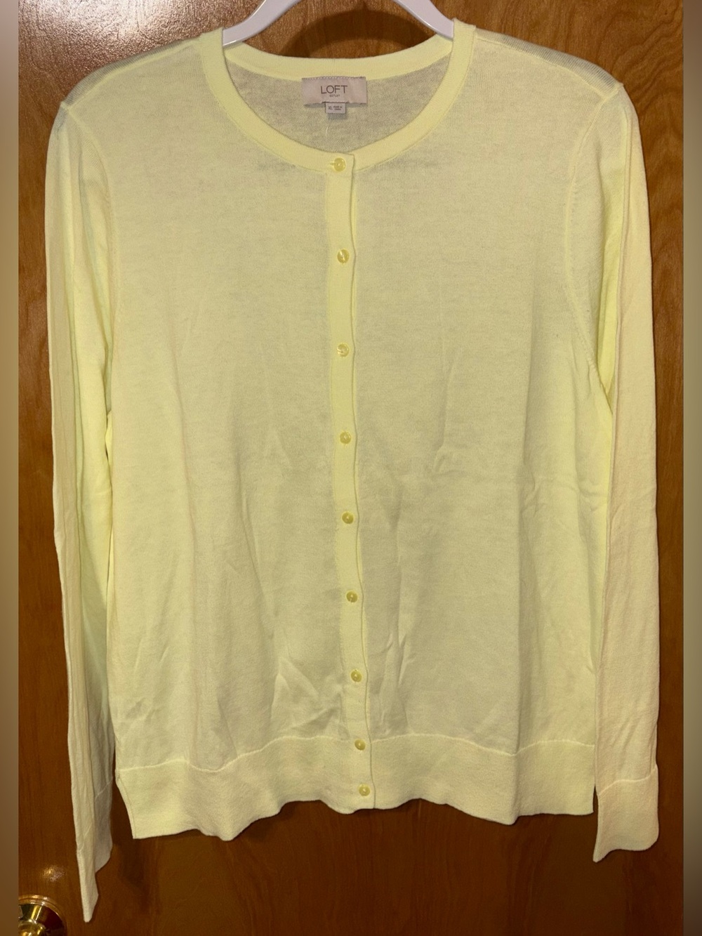 LOFT pale yellow 100% cotton crew neck button down cardigan sweater Size XL